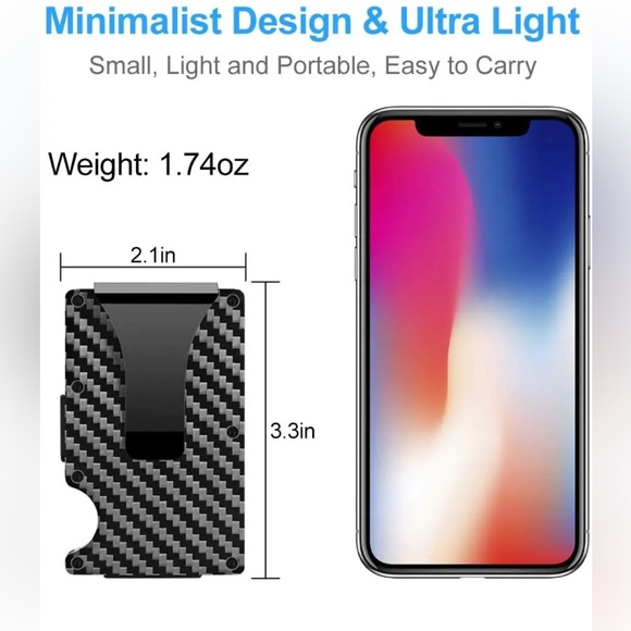 ✨✨BRAND NEW Mens Slim Wallet Minimalist RFID Blocking Money Clip Carbon … - Picture 6 of 6